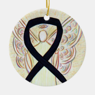 Black Awareness Ribbon Angel Custom Art Ornaments