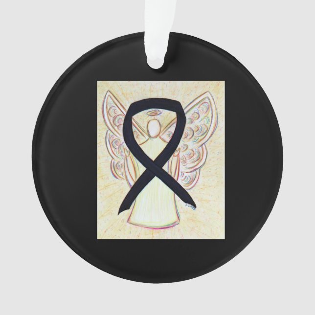 Black Awareness Ribbon Angel Customized Ornaments (Front)