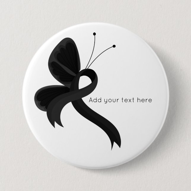 Black Awareness Ribbon Butterfly  3 Inch Round Button (Front)
