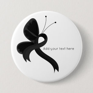 Black Awareness Ribbon Butterfly  3 Inch Round Button