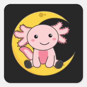 Black Axoltolt On The Moon Good Night Square Stick Sticker
