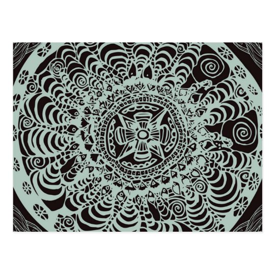 Black Aztec Mandala Postcard