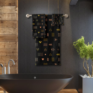 Black aztec pattern bath towel set