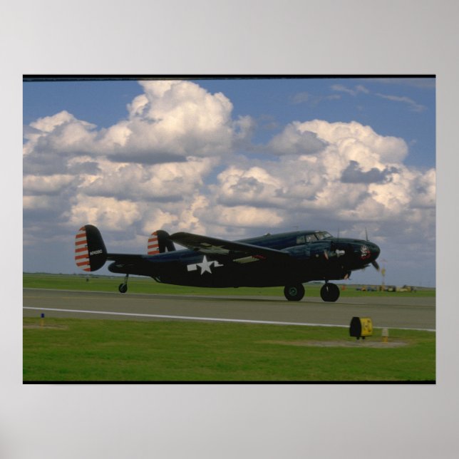 Black B25 Landing. (plane_WWII Planes Poster (Front)