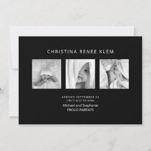 Black B/W Collage Photo Modern Birth Announcement