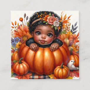 Black Baby Girl In Pumpkin Fall-Themed Enclosure Card