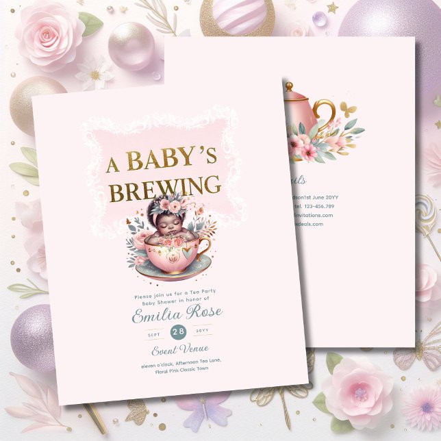 Black Baby Girl is Brewing Tea Party Shower Floral (Creator Uploaded)