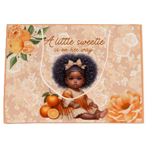 Black Baby Girl Vintage Orange Sweetie Large Gift Bag