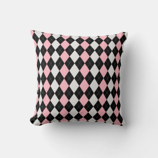 Black & BABY PINK Diamonds ARGYLE Pattern Throw Pillow