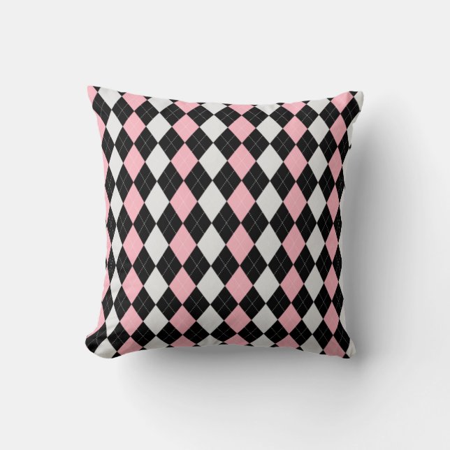 Black & BABY PINK Diamonds ARGYLE Pattern Throw Pillow (Front)
