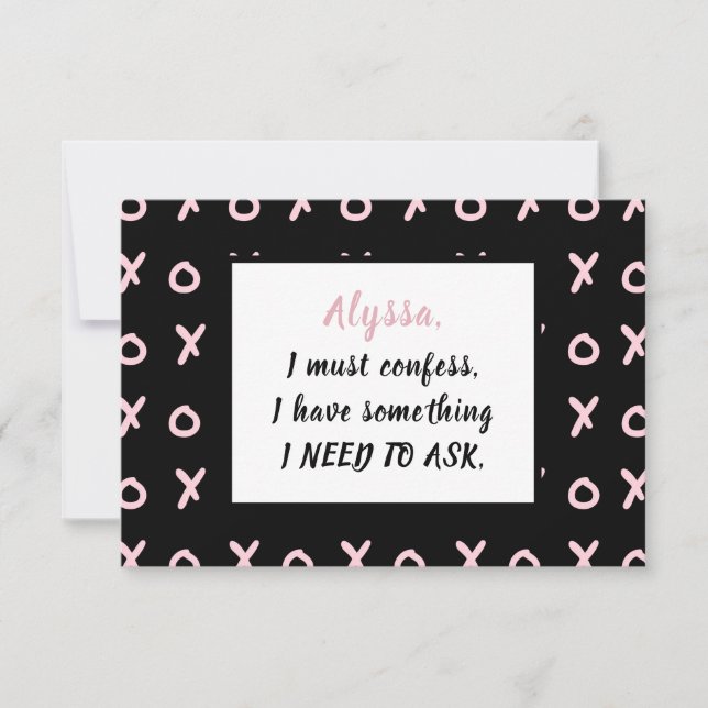 Black Baby Pink X O XO XO's Be my Bridesmaid Card (Front)