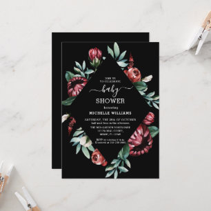 Black Baby Shower with Red Roses Floral Invitation