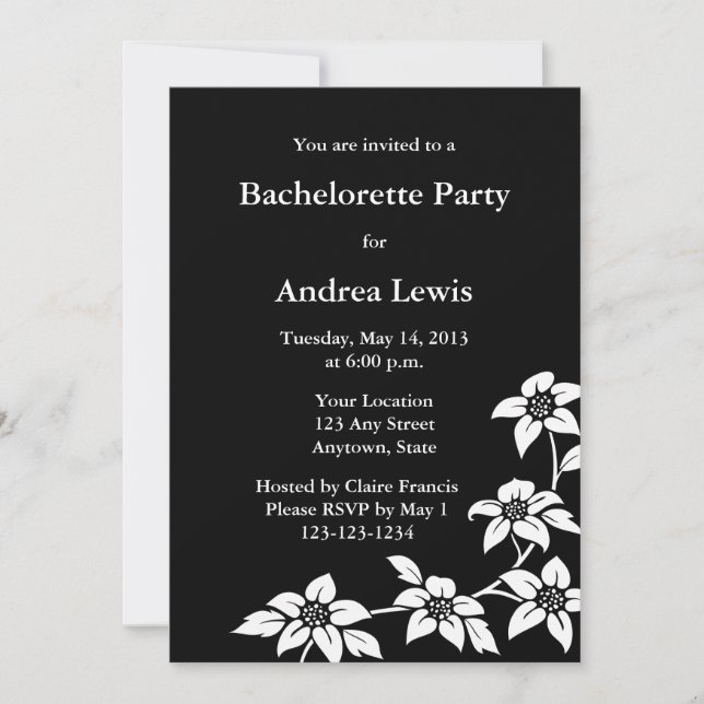 Black Bachelorette Party Invite / Announcement (Front)