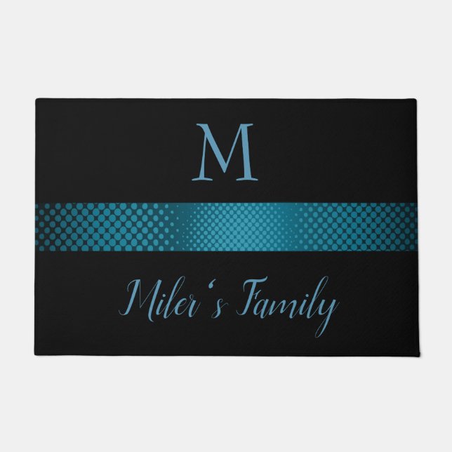 Black Background And Blue Grey Stripes Doormat (Front)