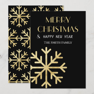Black background and golden snowflake elegance holiday card