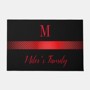 Black Background And Red Stripes Doormat