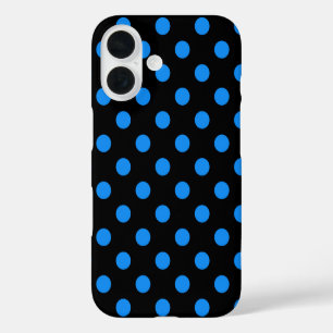 Black Background Blue Polka Dots iPhone 16 Case