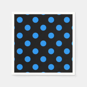 Black Background Blue Polka Dots Napkin