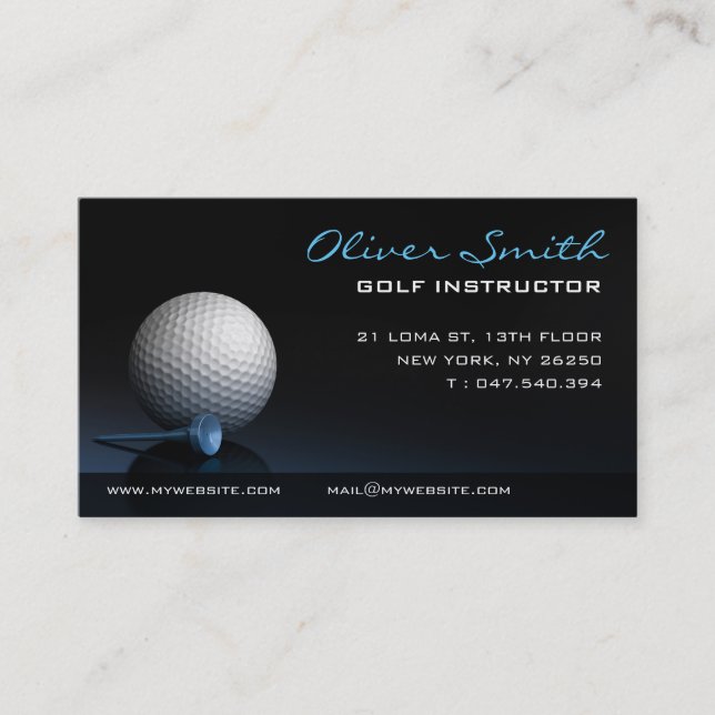 Black background business card golf instructor (Front)