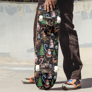 Black Background Christmas Decorative Pattern Skateboard