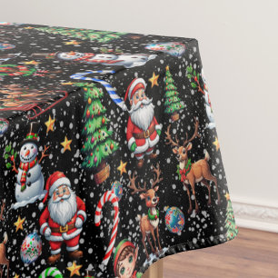 Black Background Christmas Decorative Pattern Tablecloth