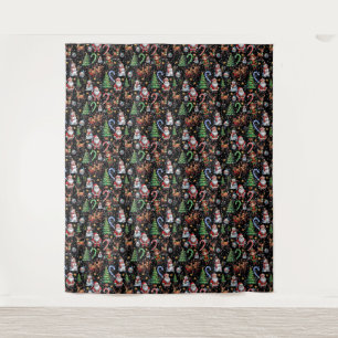 Black Background Christmas Decorative Pattern Tapestry