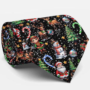Black Background Christmas Decorative Pattern Tie