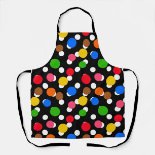Black Background Colourful Polka Dots Apron