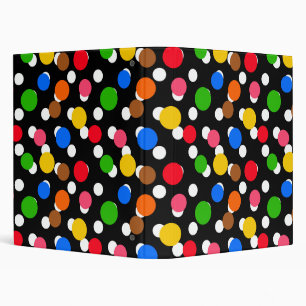 Black Background Colourful Polka Dots Binder