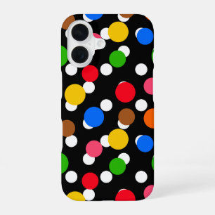 Black Background Colourful Polka Dots iPhone 16 Case