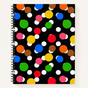 Black Background Colourful Polka Dots Notebook