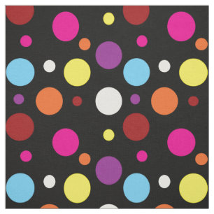 Black Background Colourful Polka Dots Pattern Fabric