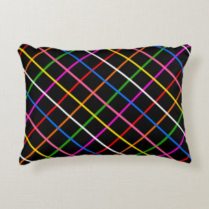 Black Background Colourful Windowpane Plaid Design Accent Pillow