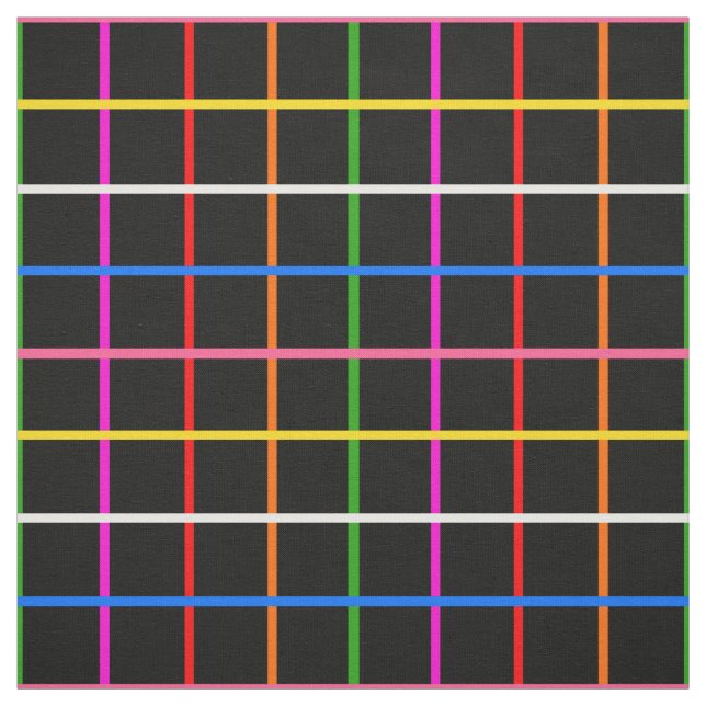 Black Background Colourful Windowpane Plaid Design Fabric (Swatch)