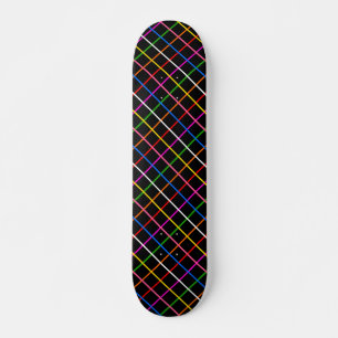 Black Background Colourful Windowpane Plaid Design Skateboard