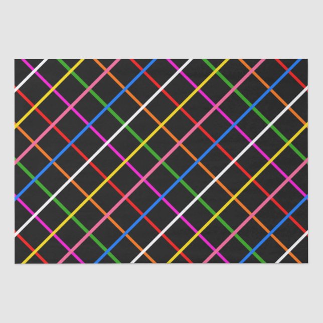 Black Background Colourful Windowpane Plaid Design Tissue Paper (Front)