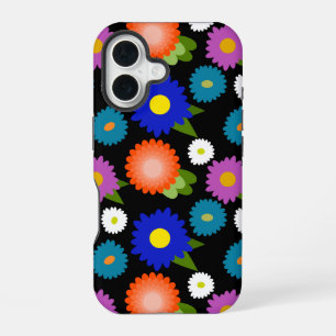 Black Background Flowers Floral Cute Feminine Girl iPhone 16 Case