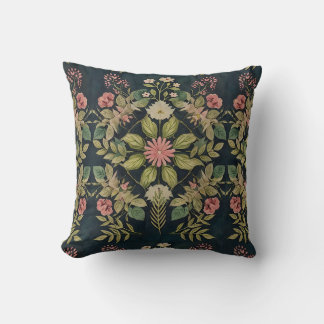 black background folk country art throw pillow