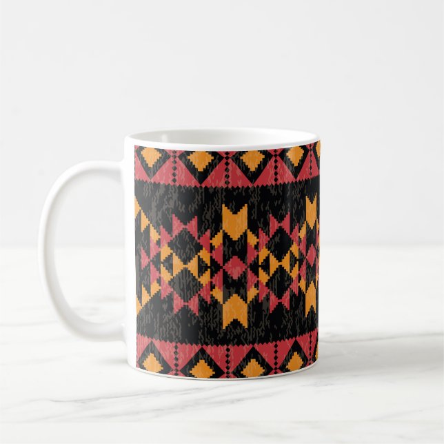 Black Background, Geometric Modern Pattern. Coffee Mug (Left)