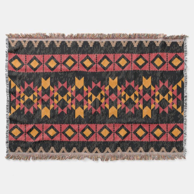 Black Background, Geometric Modern Pattern. Throw Blanket (Front)