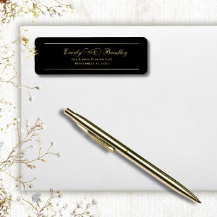 Black Background Gold Script Border Elegant Return