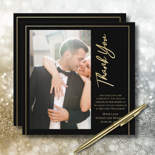 Black Background Gold Script Wedding Thank You Invitation