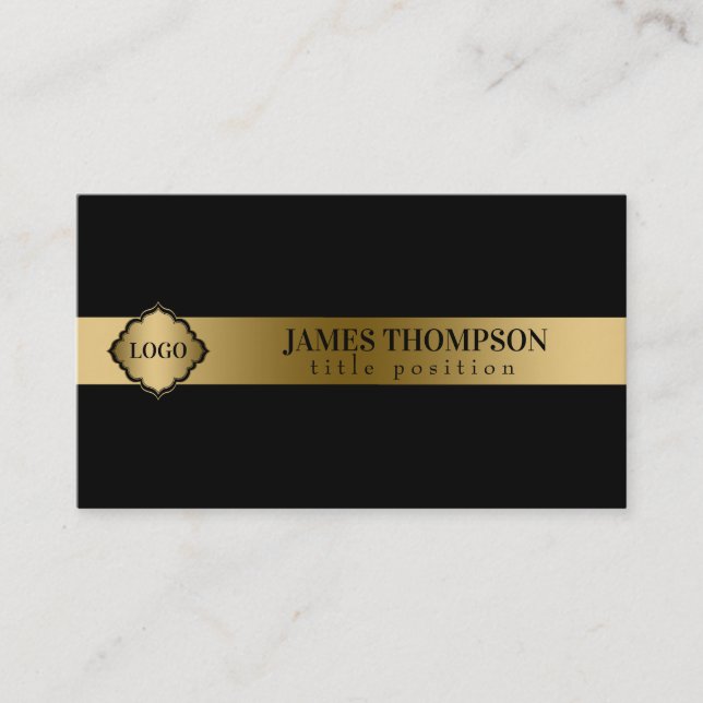 Black Background Gold Stripe Business Card (Front)