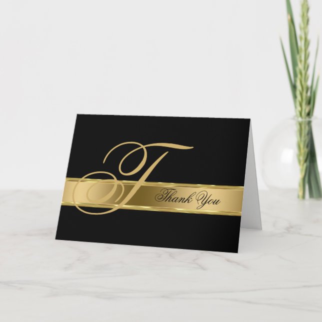 Black Background Gold Stripe- Thank You Card (Front)