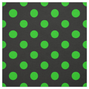 Black Background Green Polka Dots Fabric