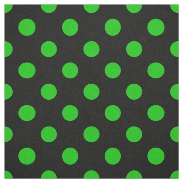 Black Background Green Polka Dots Fabric (Swatch)
