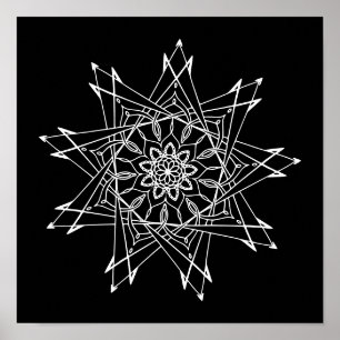 Black Background Large Mandala Adult Coloring Poster