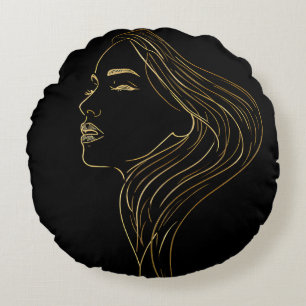 Black Background Line Art Woman roundPillow Round Pillow