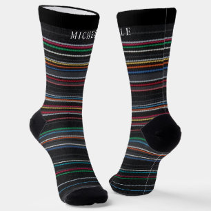 Black Background Multicolor  Striped Custom Name  Socks
