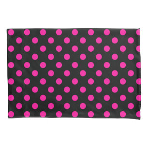Black Background Pink Polka Dots Pillowcase